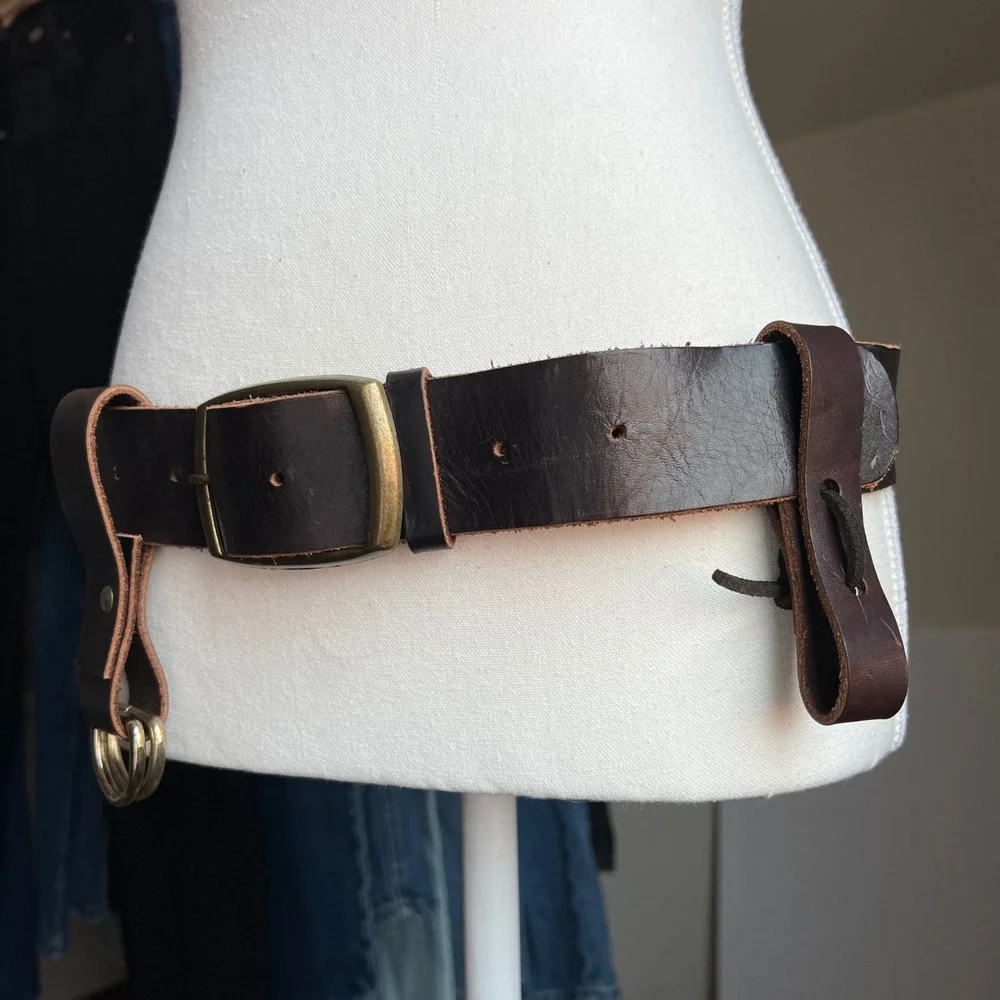 Leather Utility Belt 40 Brown Steampunk Renfaire D-Ring Buckle Wide Festival